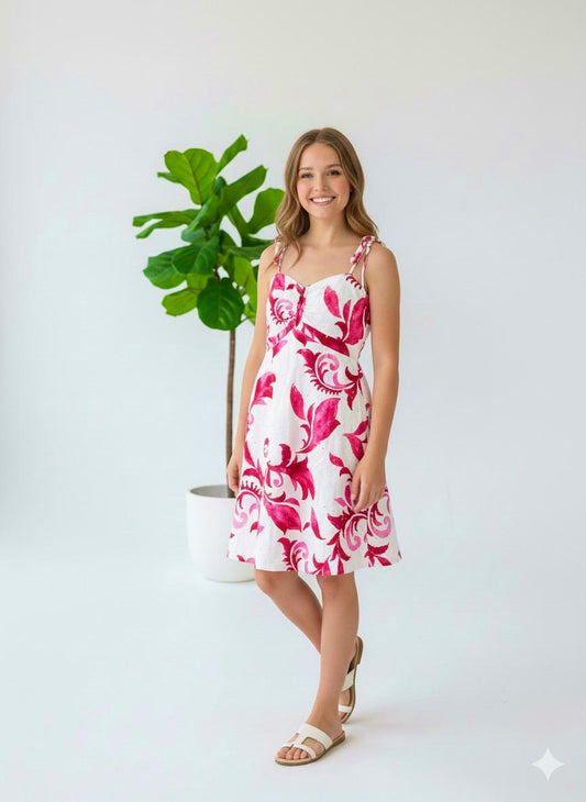 white pink mini dress