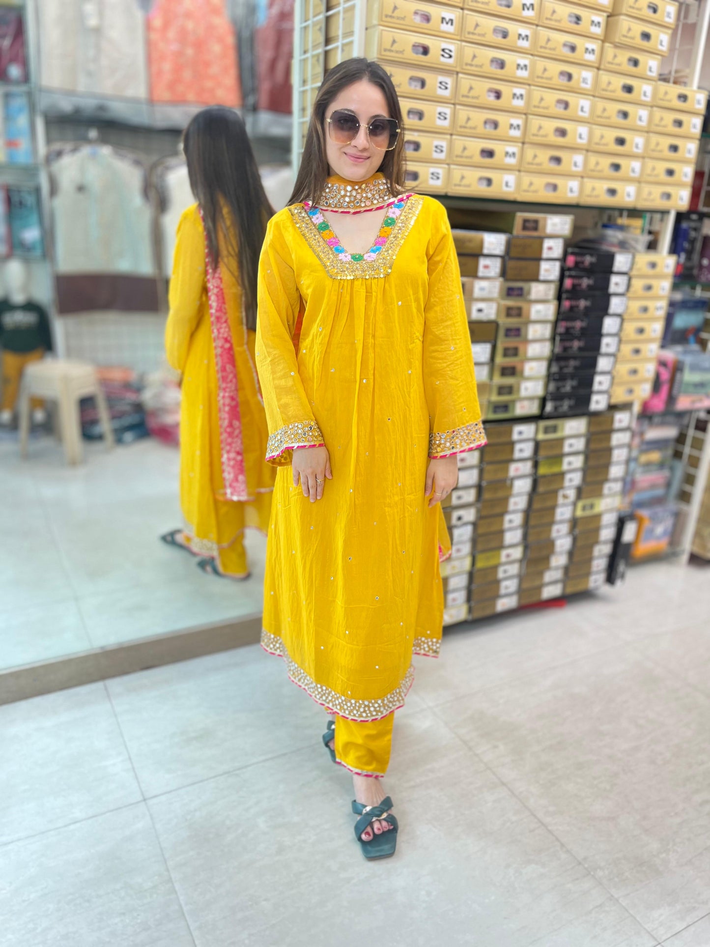 YELLOW PURE CREPE SUIT