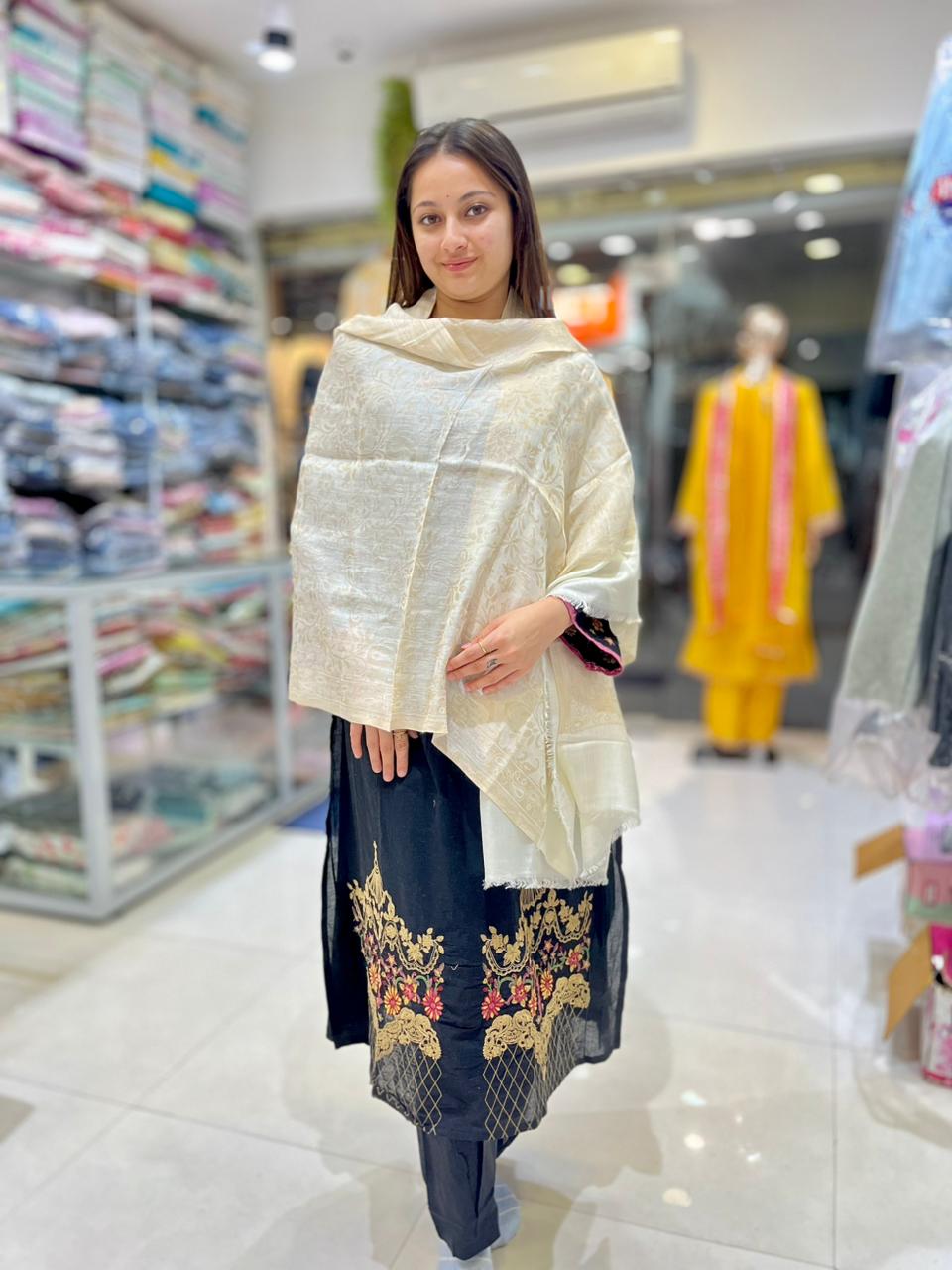 LUXURY GOLD WHITE PASHMINA SHAWL