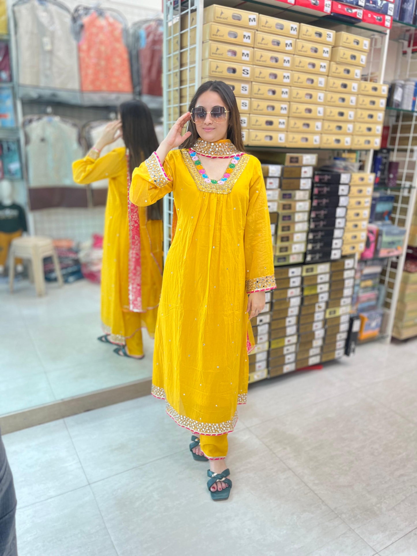 YELLOW PURE CREPE SUIT