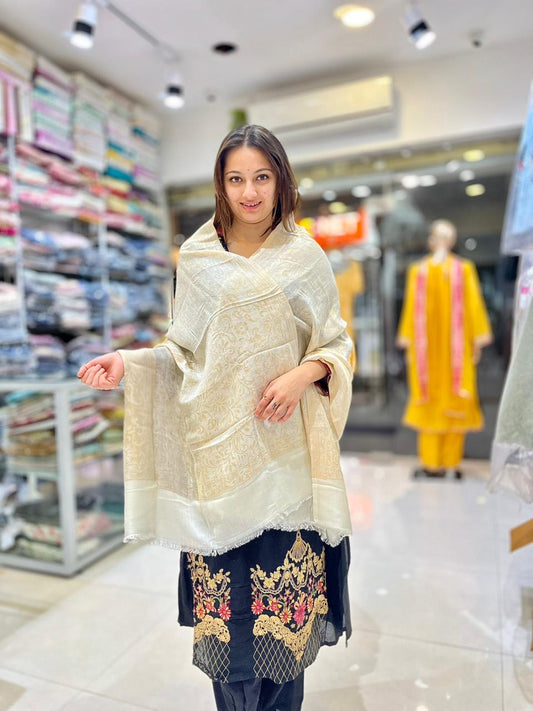 LUXURY GOLD WHITE PASHMINA SHAWL