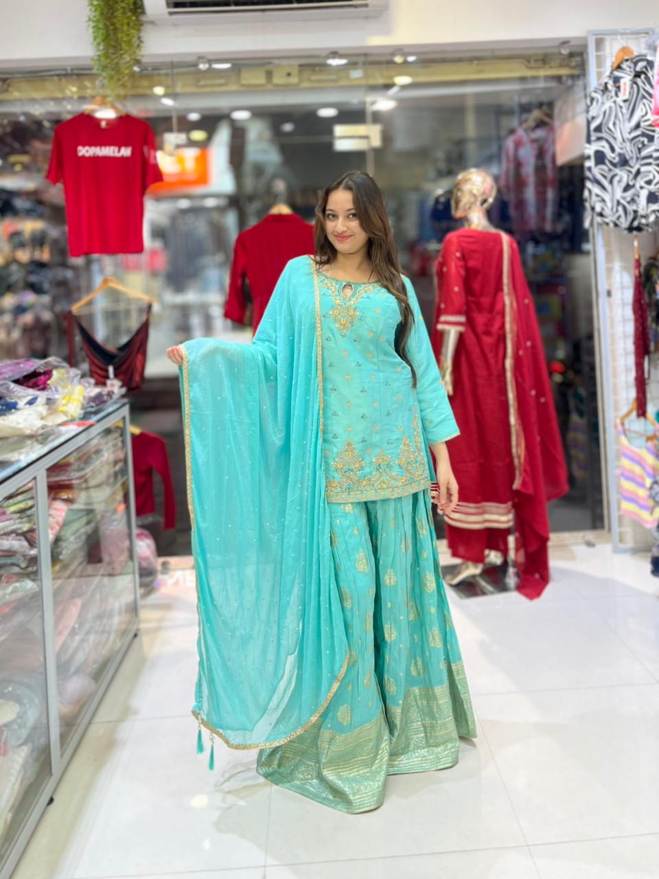 Aqua sharara set